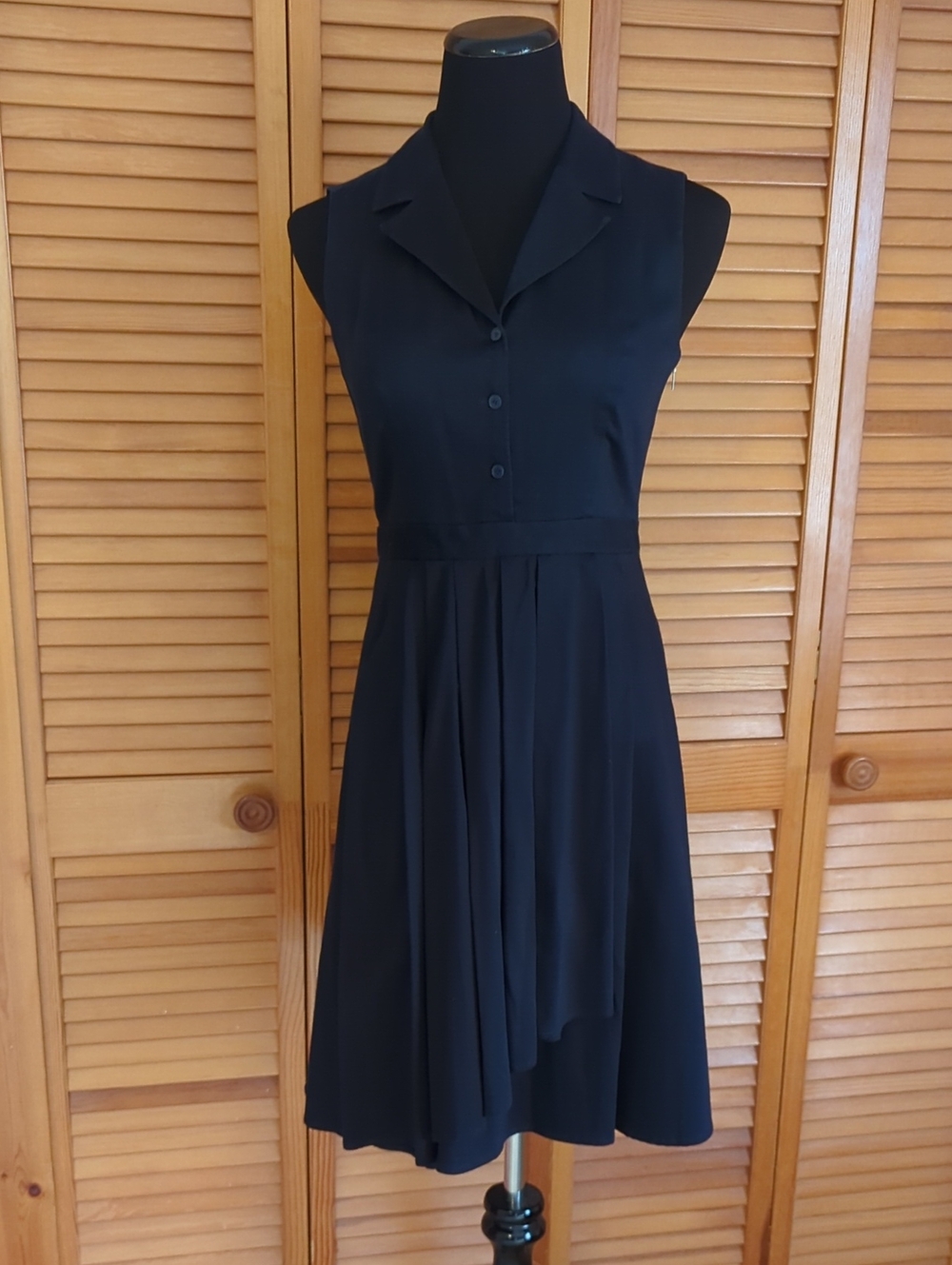 Donna Karan Tailored Cotton Dress collar Button Down Pockets Size 4 Dark Blue